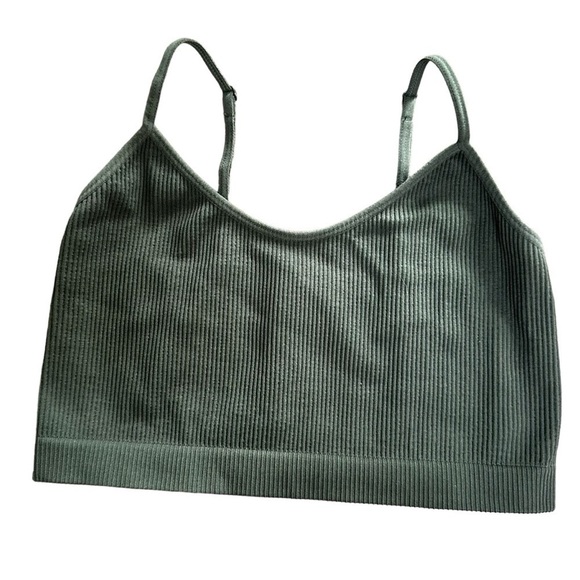 Ardene Basic Ultra Crop Ribbed Tank Bralette, Khaki Green, Medium - Picture 3 of 9